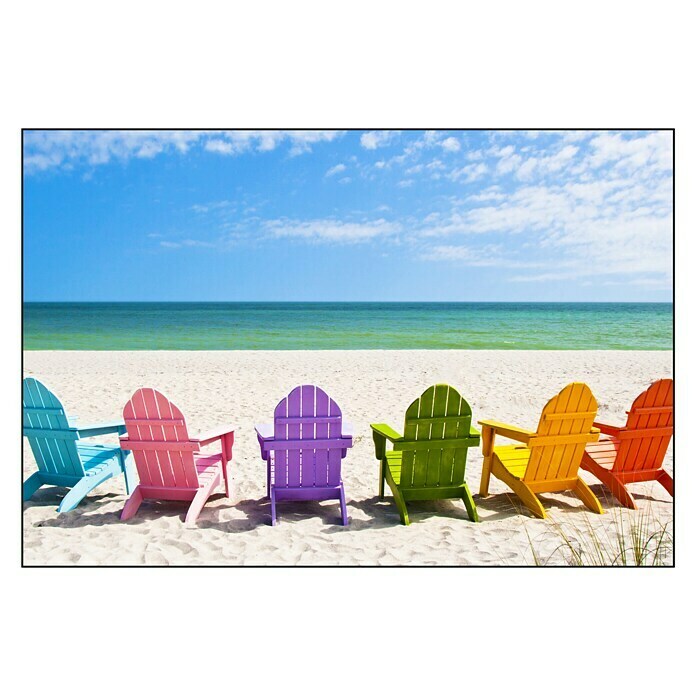 Cuadro de vidrio Beach chairs (Sillas en la playa, 90 x 60 cm, Vidrio)