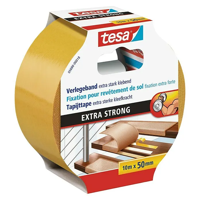 Tesa Verlegeband10 m x 50 mm, Beidseitig selbstklebend, Geeignet für: Fußbodenheizung