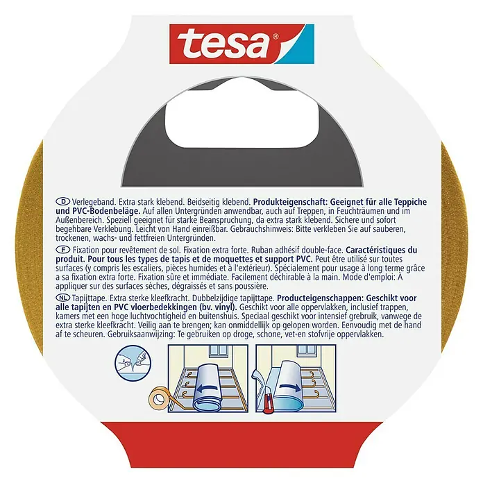 Tesa Verlegeband - 10 m x 50 mm, Beidseitig selbstklebend, Geeignet für: Fußbodenheizung - Tesa Verlegeband für Teppiche und PVC-Böden: Extra stark klebend, beidseitig und leicht von Hand einreißbar.