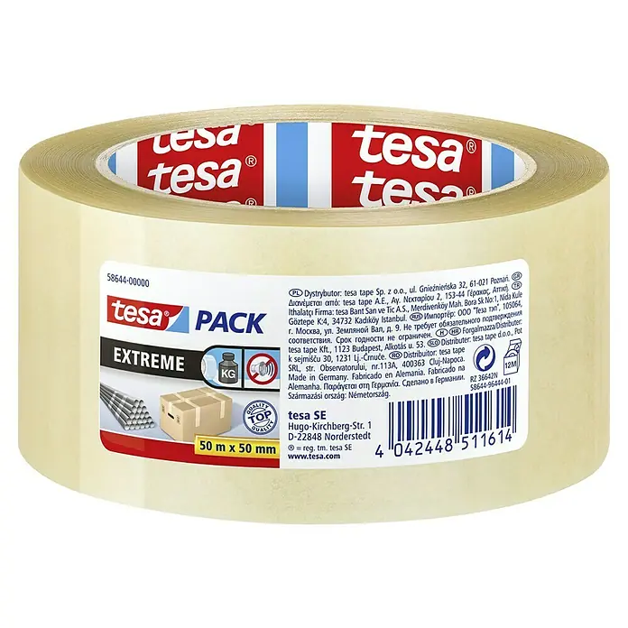 Tesa Pack Paketklebeband Extreme - Transparent, 50 m x 50 mm - Tesa Pack Extreme: Eine Rolle transparentes Klebeband für schwere Lasten, 50 m x 50 mm, ideal zum Verpacken und für anspruchsvolle Anwendungen.