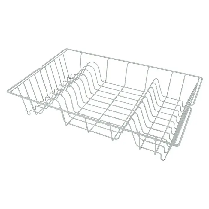 Metaltex Geschirrkorb Germatex - L x B x H: 48 x 30 x 10 cm, Kunststoff - Draufsicht eines rechteckigen, weißen Abtropfgestells für Geschirr mit einem separaten Bereich für Teller und Besteck.