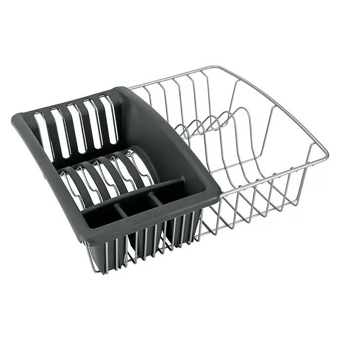 Metaltex Geschirrkorb Aquatex - L x B x H: 35 x 32 x 12 cm, Kunststoff - Abtropfgestell mit grauem Besteckkorb und verchromtem Geschirrkorb, ideal für die Küche.