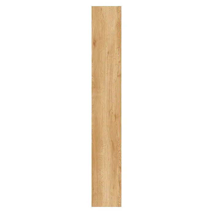 LOGOCLIC Laminado Roble Miel - 1.200 x 196 x 10 mm, Roble Miel, AC5 - Vista detallada de una sola baldosa de suelo de madera con un tono marrón claro y una veta distintiva para una estética natural.