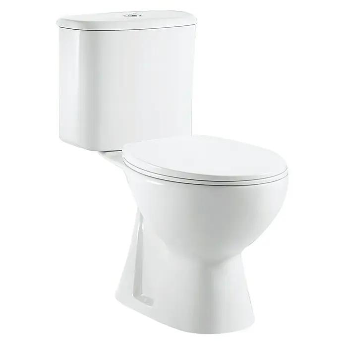 Pack de WC Tampa - Con borde de descarga, Salida WC: Vertical, Blanco - Primer plano de un inodoro blanco moderno. Diseño elegante adecuado para cualquier baño.