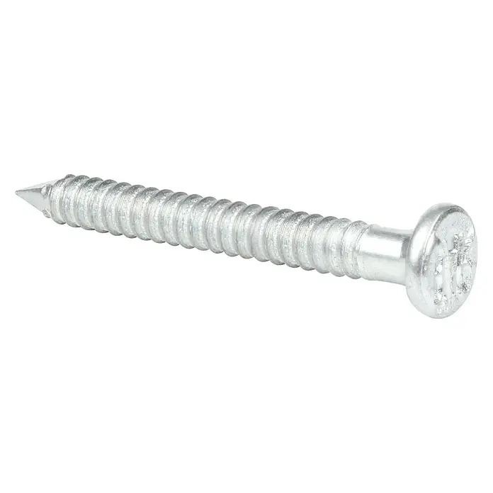 Stabilit Clavo - Ø x L: 4 x 40 mm, 250 ud. - Primer plano de un tornillo galvanizado con cabeza plana y punta afilada sobre un fondo blanco.