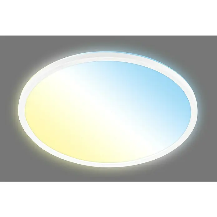 Brilo LED-Panel rund Tara Backlight - 22 W, Ø x H: 42 x 3 cm, Weiß, RGBW - Eine runde LED-Deckenleuchte mit weißem Rahmen strahlt helles, stimmungsvolles Licht aus und sorgt für eine angenehme Atmosphäre im Raum.