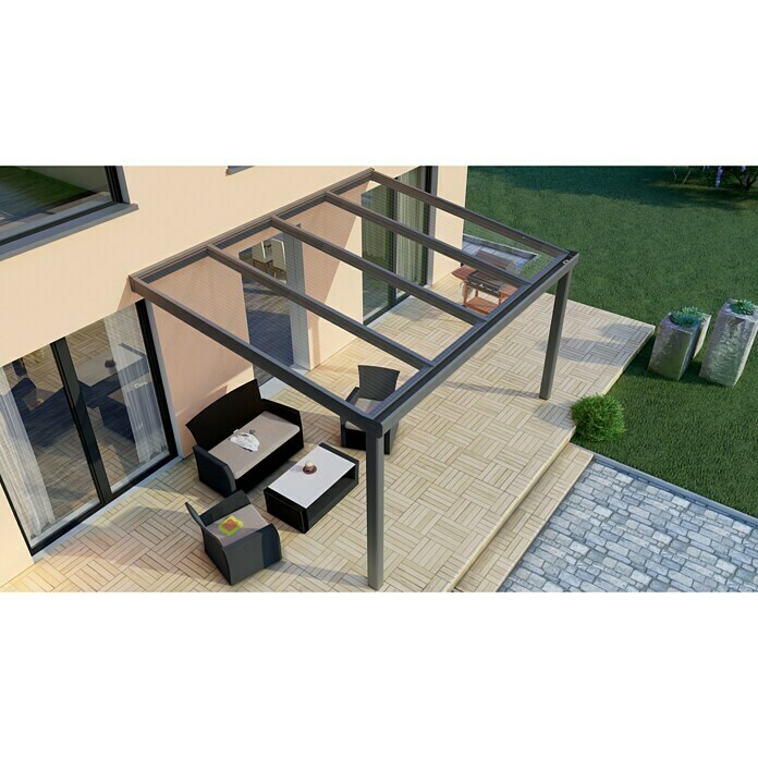 Terrassenüberdachung Special Edition (L x T: 400 x 300 cm, Polycarbonat, Anthrazitgrau, Klar)