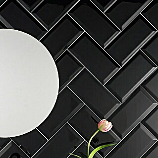 Wandfliese Metro (10 x 20 cm, Schwarz, Glänzend)
