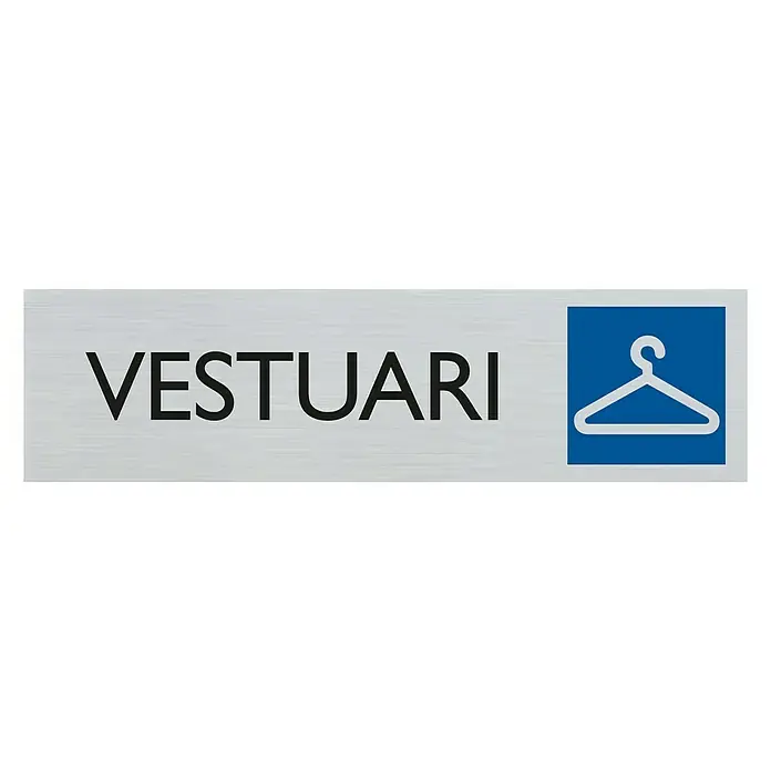 Pickup Rótulo catalán - Plateado, Motivo: Vestuarios - Letrero que dice "VESTUARI" con un símbolo de percha, indicando un guardarropa.
