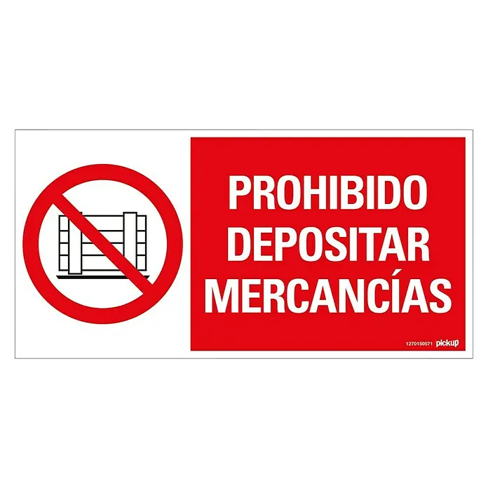 Pickup Señal de prohibición - Motivo: Prohibido depositar mercancías, L x An: 30 x 15 cm - Esta imagen presenta una señal de prohibición que prohíbe depositar mercancías. La señal tiene un borde rojo.