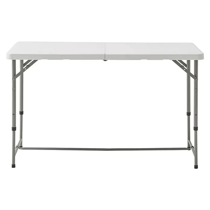 Mesa de jardín Alan - L x An x Al: 122 x 61 x 74 cm, HDPE/Acero, Blanco roto - Diseño de mesa plegable ligera. Una mesa compacta con patas plegables es ideal para eventos y fácil almacenamiento.