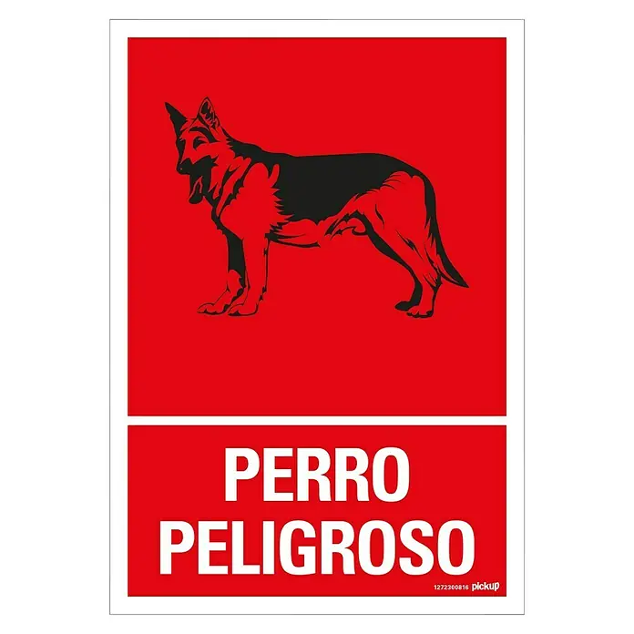 Pickup Señal de precaución - Motivo: Perro peligroso, L x An: 33 x 23 cm - Señal de advertencia "Perro Peligroso" en rojo y blanco. La señal muestra una silueta estilizada de un pastor alemán y el texto de aviso "Perro Peligroso".