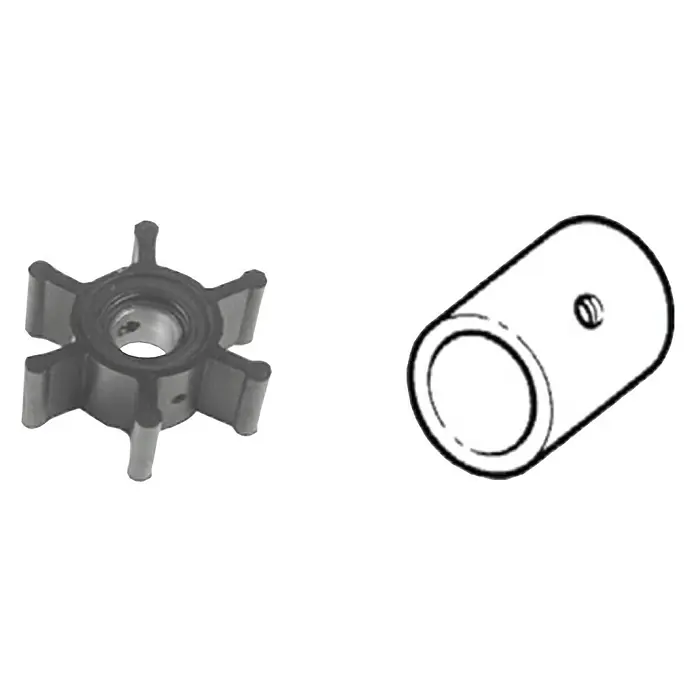 CEF Impeller 500201 GX - Ø x L: 50,8 x 22,1 mm, Wellendurchmesser: 12,15 mm - Abbildung eines Impellers und einer Buchse. Diese Komponenten sind wahrscheinlich für eine Pumpe oder ein ähnliches Gerät bestimmt.