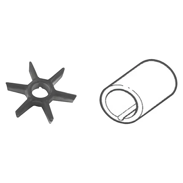 CEF Impeller 500301 - Ø x L: 89 x 32,5 mm, Wellendurchmesser: 22,4 mm - Das Bild zeigt eine flexible Impellerpumpe und eine Buchse. Die Impellerpumpe ist sternförmig, während die Buchse zylindrisch ist.