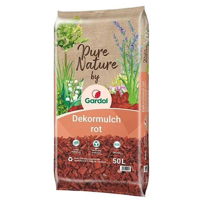 Gardol Dekormulch - 50 l, Rot - Eine Tüte roter Dekormulch von Gardol, ideal zur Gartendekoration und Bodenverbesserung.