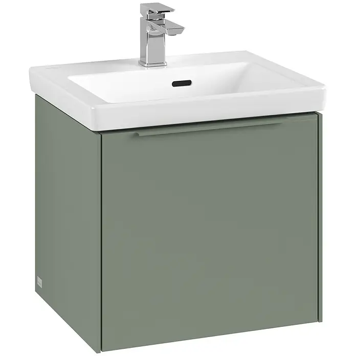Villeroy & Boch Subway 3.0 Waschbeckenunterschrank - Soft Green, Anzahl Schubladen: 1 Stk., Farbe Griff: Monochrom, B x T x H: 47,3 x 40,8 x 42,9 cm - Schlichtes Waschbecken mit Unterschrank in sanftem Grün und klaren Linien. Der moderne Waschtisch mit Armatur bietet stilvollen Komfort.
