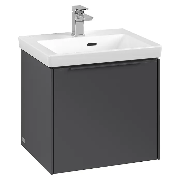 Villeroy & Boch Subway 3.0 Waschbeckenunterschrank - Graphite, Anzahl Schubladen: 1 Stk., Farbe Griff: Monochrom, B x T x H: 47,3 x 40,8 x 42,9 cm - Moderne Badezimmerarmatur mit stilvollem, grauem Unterschrank und einem eleganten, weißen Waschbecken für ein zeitgemäßes Ambiente.