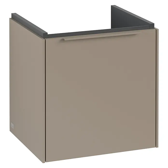 Villeroy & Boch Subway 3.0 Waschbeckenunterschrank - Taupe, Anzahl Türen: 1 Stk., Farbe Griff: Monochrom, B x T x H: 42,3 x 37,8 x 42,9 cm, DIN Anschlag: Links - Ein stilvoller, beigefarbener Waschbeckenunterschrank mit einem modernen grauen Akzent. Perfekt für jedes Badezimmer, bietet er Stauraum und Eleganz.