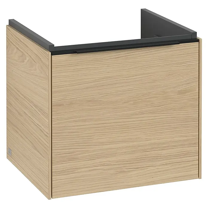 Villeroy & Boch Subway 3.0 Waschbeckenunterschrank - Nordik Oak, Anzahl Schubladen: 1 Stk., Farbe Griff: Volcano Black, B x T x H: 47,3 x 40,8 x 42,9 cm, Mit Beleuchtung - Dieser Waschtischunterschrank aus Holz mit grauen Akzenten bietet stilvollen Stauraum im Badezimmer.
