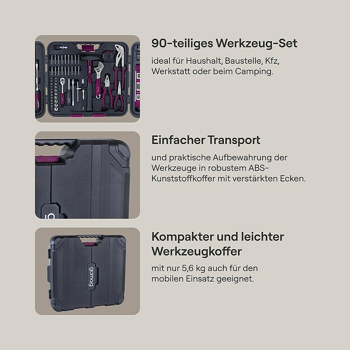 Werkzeugkoffer GO-MH100 GOMAG (L x B x H: 440 x 410 x 80 mm, 90 -tlg.) | BAUHAUS