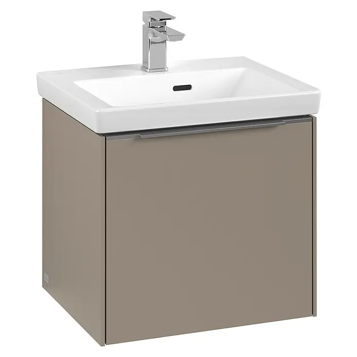 Villeroy & Boch Subway 3.0 Waschbeckenunterschrank - Taupe, Anzahl Schubladen: 1 Stk., Farbe Griff: Aluminium glänzend, B x T x H: 47,3 x 40,8 x 42,9 cm, Mit Beleuchtung - Elegantes Waschbecken mit Unterschrank in Taupe und weißem Keramikwaschtisch. Ideal für moderne Badezimmer.