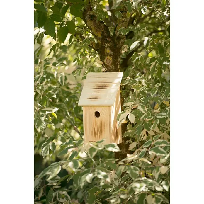 Windhager Nistkasten - Geeignet für: Kleiber, L x B x H: 14 x 18 x 33,5 cm, Massivholz, Geflammt - Holz Vogelhaus für den Außenbereich, rustikales Design. Das perfekte Zuhause für Ihre gefiederten Freunde im Garten oder auf der Terrasse.