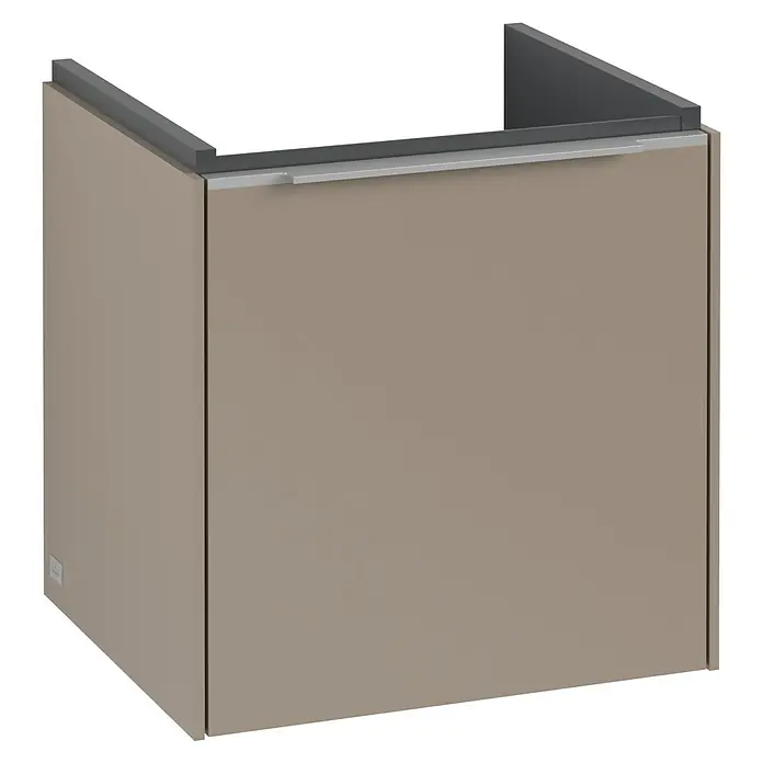 Villeroy & Boch Subway 3.0 Waschbeckenunterschrank - Taupe, Anzahl Türen: 1 Stk., Farbe Griff: Aluminium glänzend, B x T x H: 42,3 x 37,8 x 42,9 cm, DIN Anschlag: Links - Moderner Unterschrank in Beige mit schlichtem Design und Griff. Ideal für Badezimmer oder Küche, bietet Stauraum und fügt sich nahtlos ein.