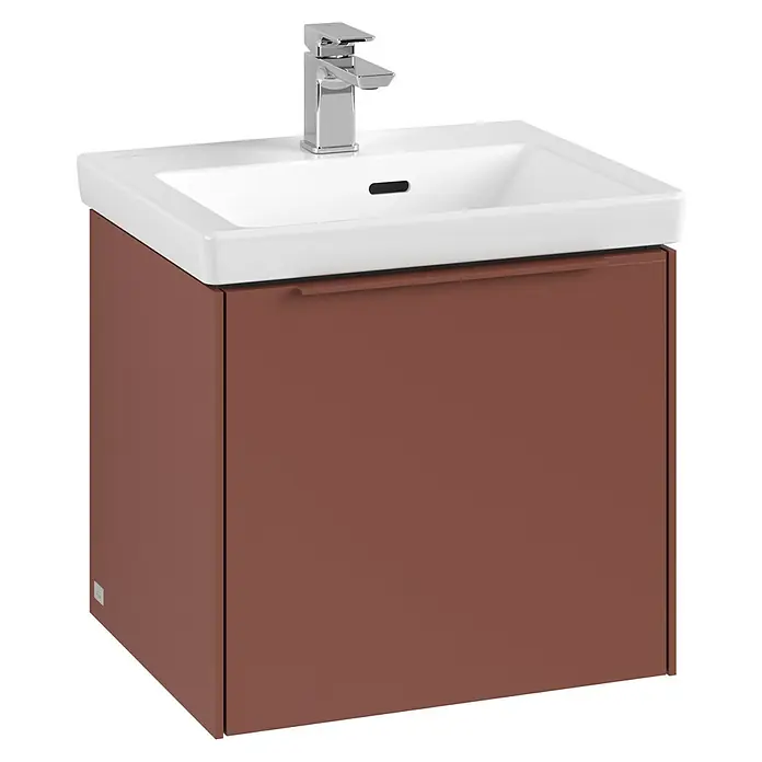 Villeroy & Boch Subway 3.0 Waschbeckenunterschrank - Wine Red, Anzahl Schubladen: 1 Stk., Farbe Griff: Monochrom, B x T x H: 47,3 x 40,8 x 42,9 cm - Ein schickes Waschbecken mit einem Unterschrank in einem warmen Braunton, das moderne Design und Funktionalität vereint.