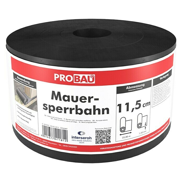 Probau Mauersperrbahn25 m x 11,5 cm x 1,2 mm, PVC Front View