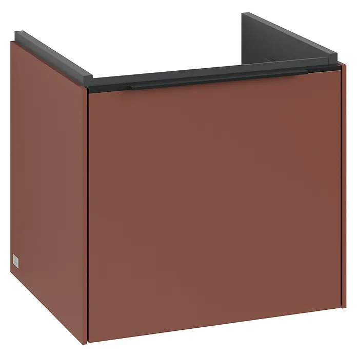 Villeroy & Boch Subway 3.0 Waschbeckenunterschrank - Wine Red, Anzahl Schubladen: 1 Stk., Farbe Griff: Volcano Black, B x T x H: 47,3 x 40,8 x 42,9 cm, Mit Beleuchtung - Der hochwertige Waschtischunterschrank in Braun mit dunklen Akzenten bietet stilvollen Stauraum im Badezimmer. Ideal für moderne Bäder.