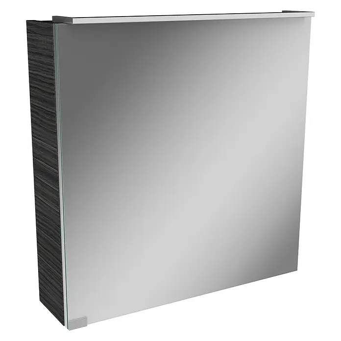 Camargue Stella LED-Spiegelschrank - B x H: 60 x 68,4 cm, Mit Beleuchtung, DIN Anschlag: Rechts, Dark Oak, Spanplatte - Modernes Badezimmer mit einem Spiegelschrank mit Holzrahmen, der Funktionalität und elegantes Design vereint.