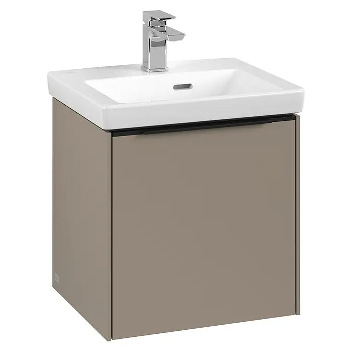 Villeroy & Boch Subway 3.0 Waschbeckenunterschrank - Taupe, Anzahl Türen: 1 Stk., Farbe Griff: Volcano Black, B x T x H: 42,3 x 37,8 x 42,9 cm, DIN Anschlag: Links - Modernes Waschbecken mit Unterschrank in Taupe. Elegantes Design für jedes Badezimmer. Die klare Formgebung macht es zu einem Hingucker.