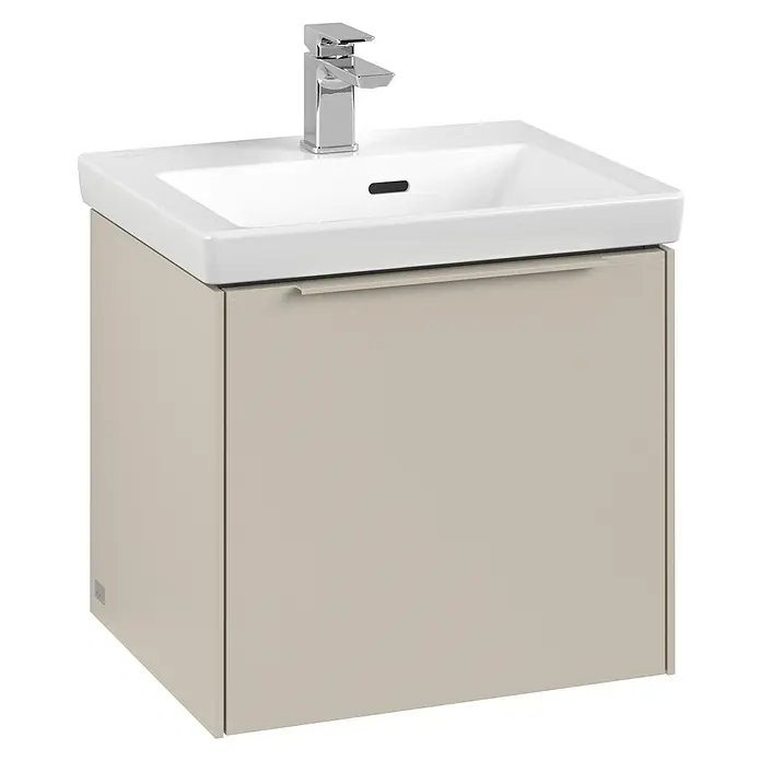 Villeroy & Boch Subway 3.0 Waschbeckenunterschrank - Cashmere Grey, Anzahl Schubladen: 1 Stk., Farbe Griff: Monochrom, B x T x H: 47,3 x 40,8 x 42,9 cm, Mit Beleuchtung - Modernes Waschbecken mit Unterschrank in Beige und weißem Waschbecken. Ideal für stilvolle Badezimmer.