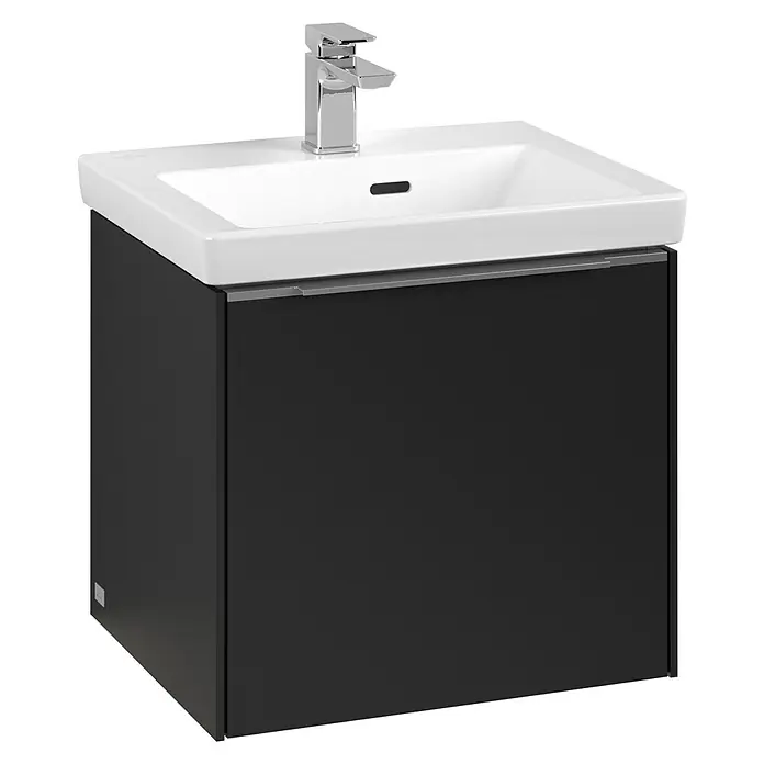 Villeroy & Boch Subway 3.0 Waschbeckenunterschrank - Volcano Black, Anzahl Schubladen: 1 Stk., Farbe Griff: Aluminium glänzend, B x T x H: 47,3 x 40,8 x 42,9 cm, Mit Beleuchtung - Elegantes Waschbeckenunterschrank-Set in Schwarz und Weiß. Das moderne Design mit klaren Linien passt perfekt in jedes Badezimmer.