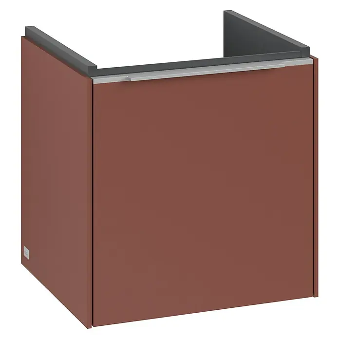 Villeroy & Boch Subway 3.0 Waschbeckenunterschrank - Wine Red, Anzahl Türen: 1 Stk., Farbe Griff: Aluminium glänzend, B x T x H: 42,3 x 37,8 x 42,9 cm, DIN Anschlag: Rechts - Moderne braune Waschtischunterschrank-Einheit mit einem schlanken Design. Ideal für ein stilvolles Badezimmer.