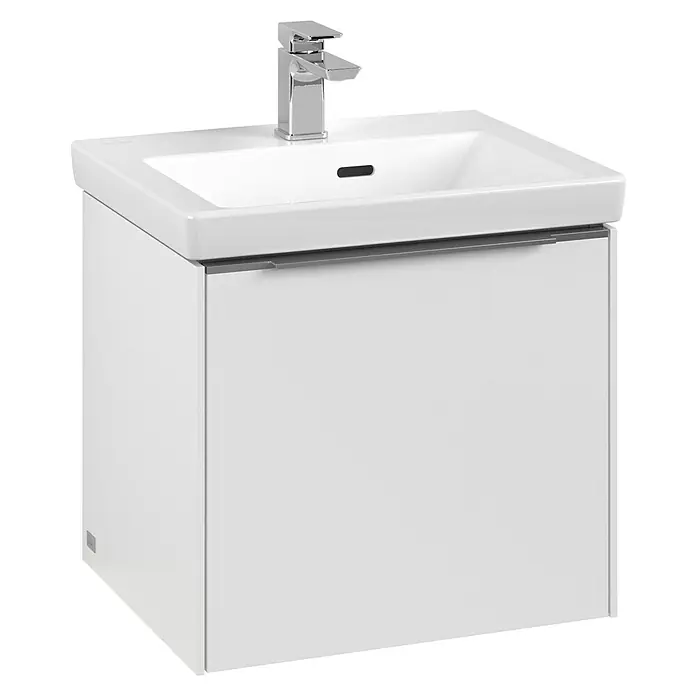 Villeroy & Boch Subway 3.0 Waschbeckenunterschrank - Pure White, Anzahl Schubladen: 1 Stk., Farbe Griff: Aluminium glänzend, B x T x H: 47,3 x 40,8 x 42,9 cm, Mit Beleuchtung - Moderne Waschbeckenunterschrank-Kombination mit klaren Linien und einer weißen Oberfläche, ideal für stilvolle Badezimmer.