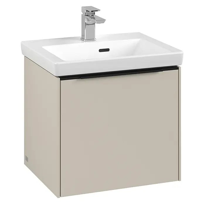Villeroy & Boch Subway 3.0 Waschbeckenunterschrank - Cashmere Grey, Anzahl Schubladen: 1 Stk., Farbe Griff: Volcano Black, B x T x H: 47,3 x 40,8 x 42,9 cm - Das moderne Waschtisch-Set mit Unterschrank in Beige bietet stilvollen Stauraum und ein elegantes Waschbecken mit Chrom-Armatur.