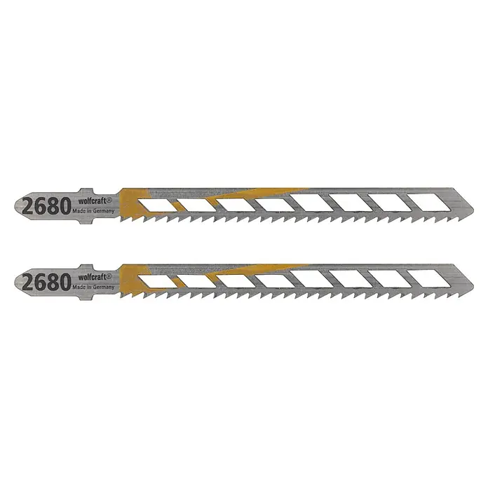 Wolfcraft Stichsägeblätter - Holz, T-Schaft, Schnittart: Fein, 2 Stk. - Zwei Wolfcraft 2680 Stichsägeblätter, hergestellt in Deutschland, für präzise Schnitte in Holz und Metall. Robuste Qualität für lange Lebensdauer.