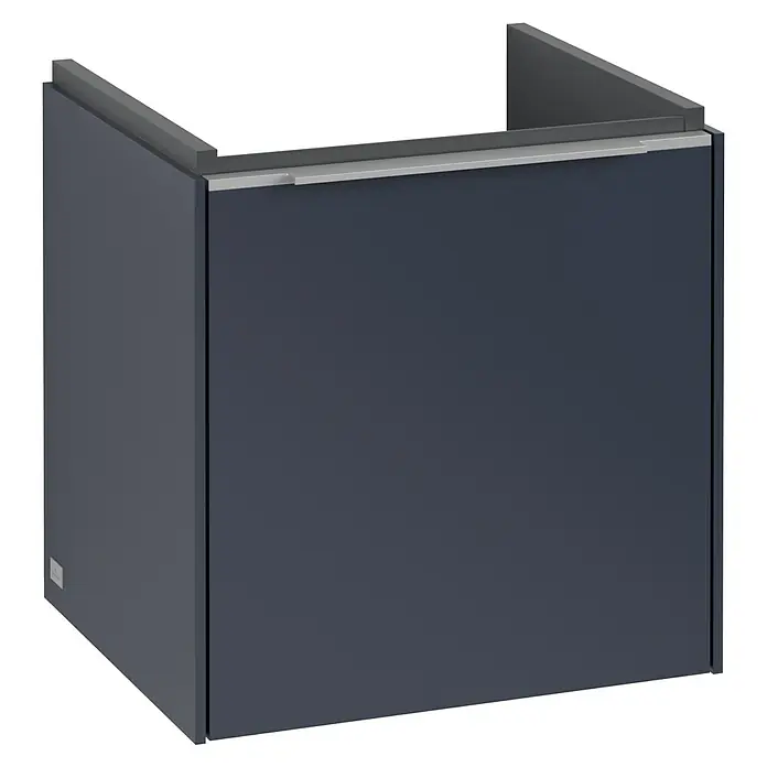 Villeroy & Boch Subway 3.0 Waschbeckenunterschrank - Marine Blue, Anzahl Türen: 1 Stk., Farbe Griff: Aluminium glänzend, B x T x H: 42,3 x 37,8 x 42,9 cm, DIN Anschlag: Links - Schwebender Badezimmerschrank in Anthrazit mit Chromgriff. Zeitloses Design für ein modernes Badezimmer, ideal für die Wandmontage.