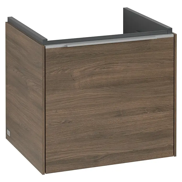 Villeroy & Boch Subway 3.0 Waschbeckenunterschrank - Arizona Oak, Anzahl Schubladen: 1 Stk., Farbe Griff: Aluminium glänzend, B x T x H: 47,3 x 40,8 x 42,9 cm, Mit Beleuchtung - Dieser elegante Waschtischunterschrank in Holzoptik bietet Stauraum und fügt sich nahtlos in jedes moderne Badezimmer ein.
