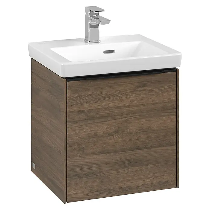 Villeroy & Boch Subway 3.0 Waschbeckenunterschrank - Arizona Oak, Anzahl Türen: 1 Stk., Farbe Griff: Volcano Black, B x T x H: 42,3 x 37,8 x 42,9 cm, DIN Anschlag: Links - Modernes Badezimmer Waschbecken mit Holzschrank und Chromarmatur für ein stilvolles und funktionales Bad.