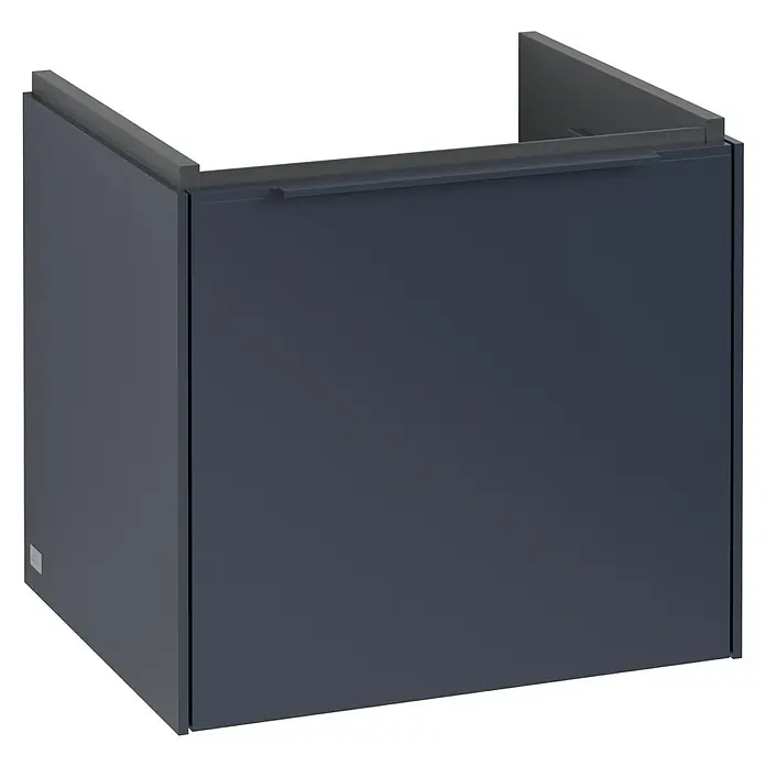 Villeroy & Boch Subway 3.0 Waschbeckenunterschrank - Marine Blue, Anzahl Schubladen: 1 Stk., Farbe Griff: Monochrom, B x T x H: 47,3 x 40,8 x 42,9 cm - Bild eines modernen, dunkelgrauen Waschtischunterschranks, der minimalistisches Design und Funktionalität vereint.