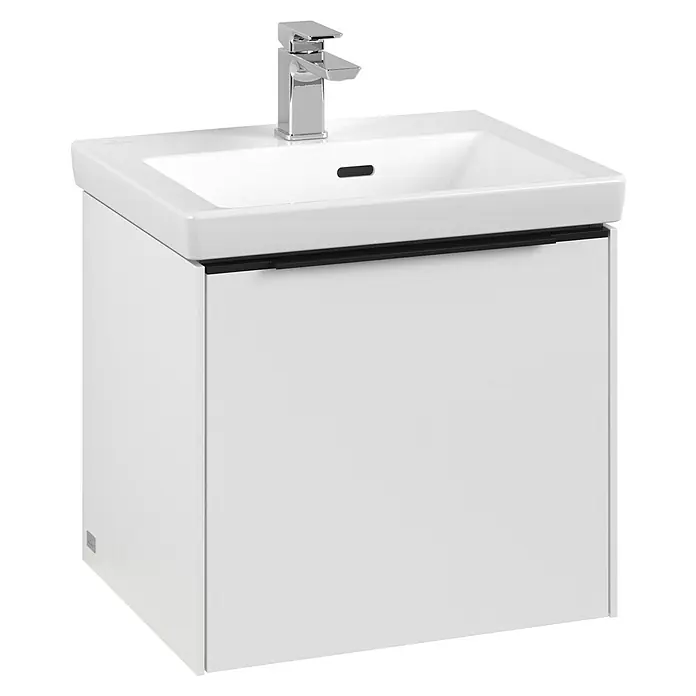 Villeroy & Boch Subway 3.0 Waschbeckenunterschrank - Pure White, Anzahl Schubladen: 1 Stk., Farbe Griff: Volcano Black, B x T x H: 47,3 x 40,8 x 42,9 cm, Mit Beleuchtung - Elegantes Waschbecken mit Unterschrank in Weiß. Das moderne Design zeichnet sich durch klare Linien und eine minimalistische Ästhetik aus.