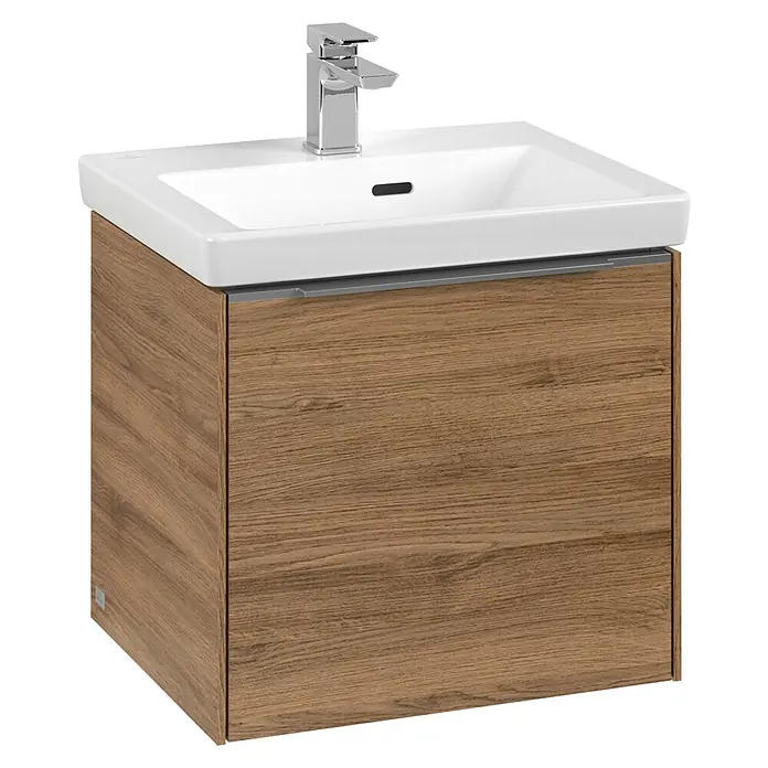 Villeroy & Boch Subway 3.0 Waschbeckenunterschrank - Kansas Oak, Anzahl Schubladen: 1 Stk., Farbe Griff: Aluminium glänzend, B x T x H: 47,3 x 40,8 x 42,9 cm, Mit Beleuchtung - Elegantes Waschbecken mit Unterschrank in Holzoptik. Modernes Design für ein stilvolles Badezimmer mit praktischem Stauraum.