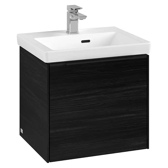 Villeroy & Boch Subway 3.0 Waschbeckenunterschrank - Black Oak, Anzahl Schubladen: 1 Stk., Farbe Griff: Volcano Black, B x T x H: 47,3 x 40,8 x 42,9 cm - Elegantes Waschbecken mit schwarzem Unterschrank. Das schlichte Design und die hochwertige Verarbeitung machen es zu einem Blickfang im Bad.