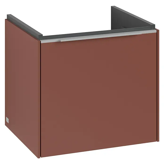 Villeroy & Boch Subway 3.0 Waschbeckenunterschrank - Wine Red, Anzahl Schubladen: 1 Stk., Farbe Griff: Aluminium glänzend, B x T x H: 47,3 x 40,8 x 42,9 cm, Mit Beleuchtung - Einrichtungselement in dunklem Terrakotta mit einem eleganten, modernen Design, perfekt für eine stilvolle Raumgestaltung.