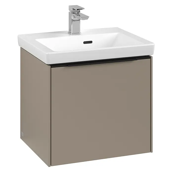 Villeroy & Boch Subway 3.0 Waschbeckenunterschrank - Taupe, Anzahl Schubladen: 1 Stk., Farbe Griff: Volcano Black, B x T x H: 47,3 x 40,8 x 42,9 cm, Mit Beleuchtung - Modernes Waschbecken mit Unterschrank in Taupe und verchromtem Wasserhahn für stilvolle Badezimmer.