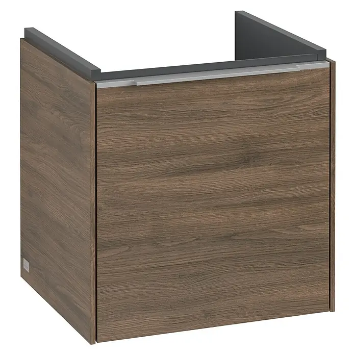 Villeroy & Boch Subway 3.0 Waschbeckenunterschrank - Arizona Oak, Anzahl Türen: 1 Stk., Farbe Griff: Aluminium glänzend, B x T x H: 42,3 x 37,8 x 42,9 cm, DIN Anschlag: Rechts - Dieser Waschtischunterschrank in Holzoptik mit grauen Akzenten ist eine stilvolle Ergänzung für jedes Badezimmer.