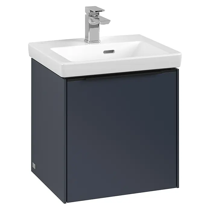 Villeroy & Boch Subway 3.0 Waschbeckenunterschrank - Marine Blue, Anzahl Türen: 1 Stk., Farbe Griff: Volcano Black, B x T x H: 42,3 x 37,8 x 42,9 cm, DIN Anschlag: Links - Elegantes Waschbecken mit Unterschrank. Das schlichte Design in dunklem Anthrazit und Weiß passt perfekt in moderne Badezimmer und bietet praktischen Stauraum.