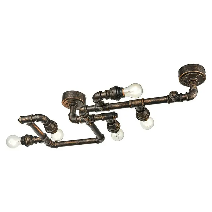Tween Light Tana Deckenleuchte - 200 W, L x B x H: 80 x 35 x 13 cm, Kupfer/Schwarz, E27 - Vintage-Deckenleuchte im industriellen Stil mit Rohrdesign und freiliegenden Glühbirnen, die ein warmes und einladendes Licht spendet.